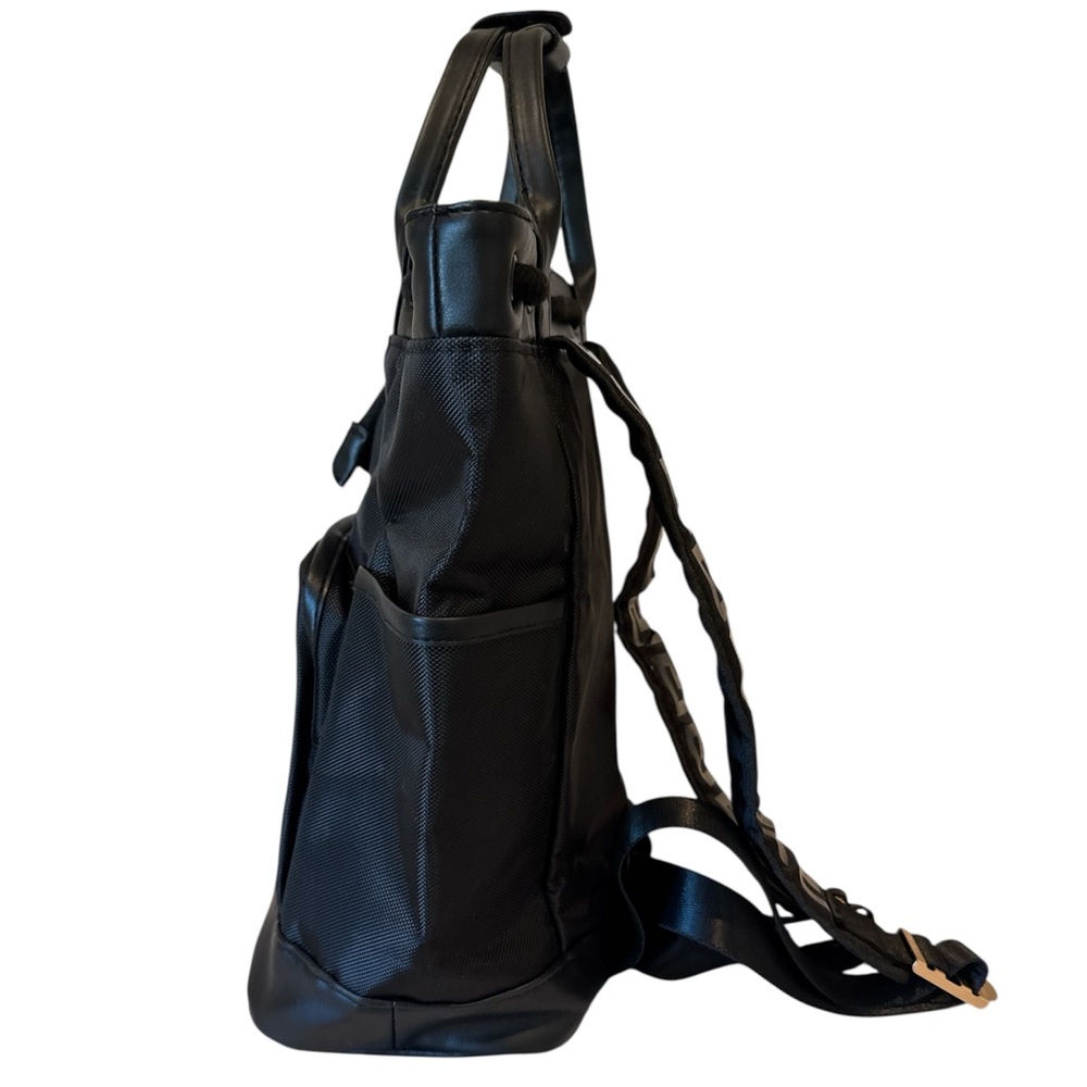 Versace Parfums Black Nylon Backpack Gold Logo Greek Key Straps NWOT - Picture 7 of 16
